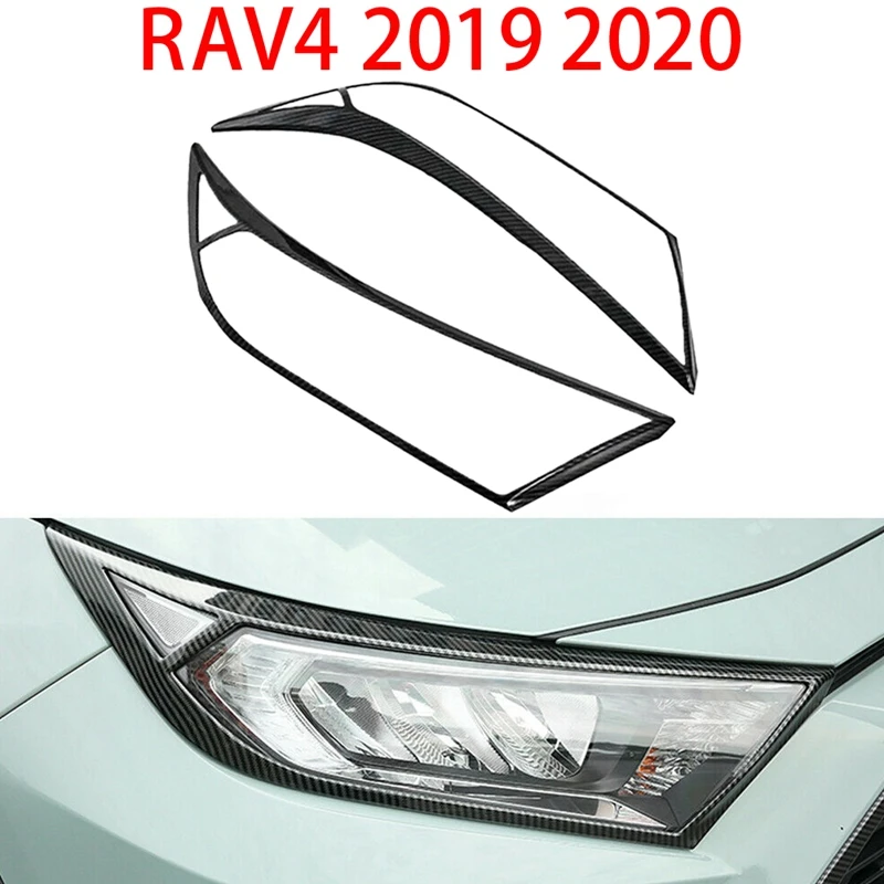 

Carbon Fiber Style Headlight Head Light Lamp Frame Cover Trim for Toyota RAV4 2019 2020