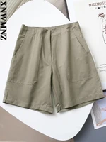 xnwmnz 2022 summer women fashion cotton and linen shorts woman retro pockets solid color all match casual female chic shorts
