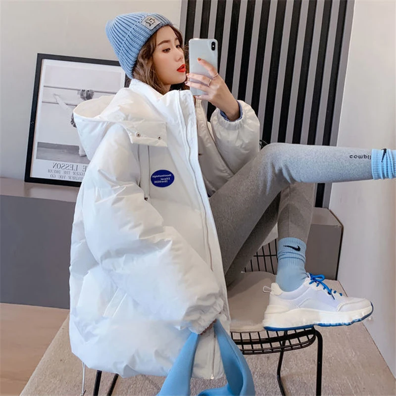 2022 New Bread Clothes Jackets Women Winter Casual Solid Elegant Loose Thick Warm Hooded Coat Female Fashion Streetwear Outwear