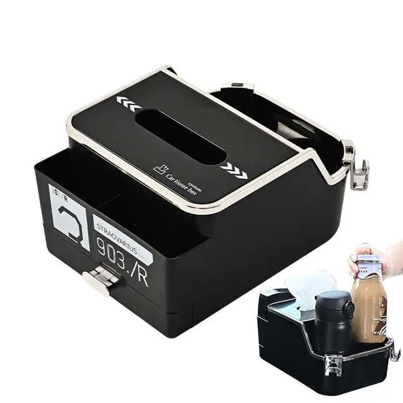 

Car Tissue Dispenser Tissue Holder Box Dispenser For Car Creative Large Capacity Multifunctional Organizing Supplies With Drawer