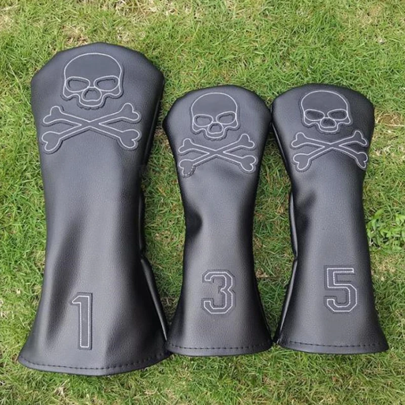 

Golf club black skull wood iron putter hybrids wood head cover