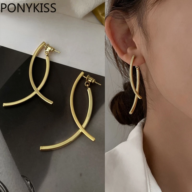

Серьги-гвоздики PONYKISS из серебра 925 пробы с золотистыми металлическими линиями и крестом на тыльной стороне женские, роскошные изящные ювели...