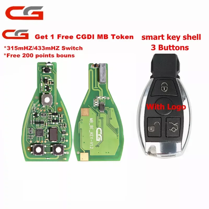 

CG CGDI MB BE KEY V1.2 For Benz Till FBS3 315MHZ/433MHZ Get 1 Free Token CGDI MB With Smart Key Shell 3/4 Button Logo