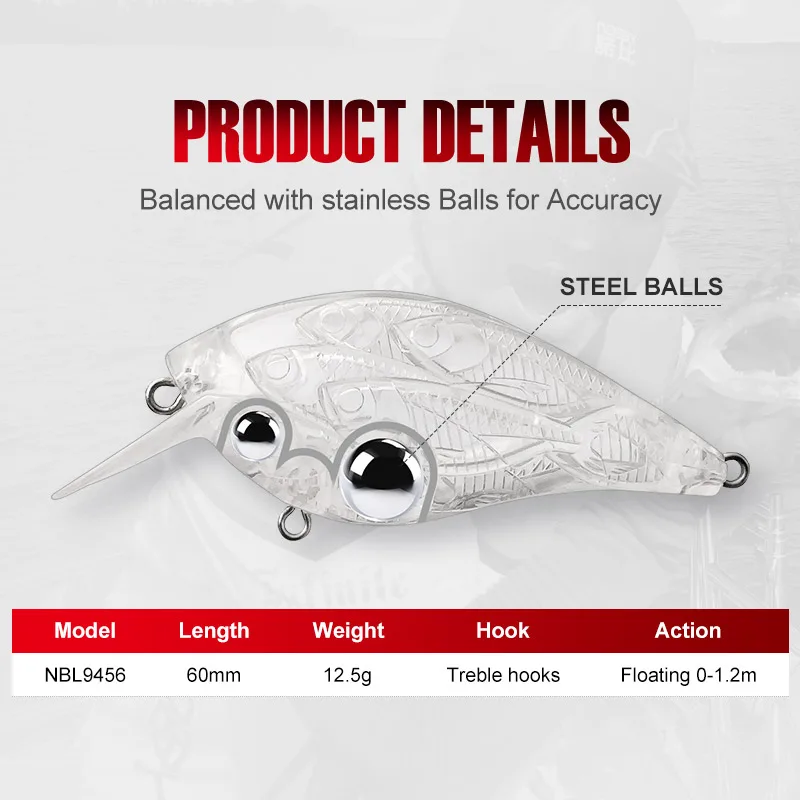 NOEBY Group Fishes Жесткая приманка для рыбалки 60 мм 12 5 г Crankbait Плавающая 0-1 2 м