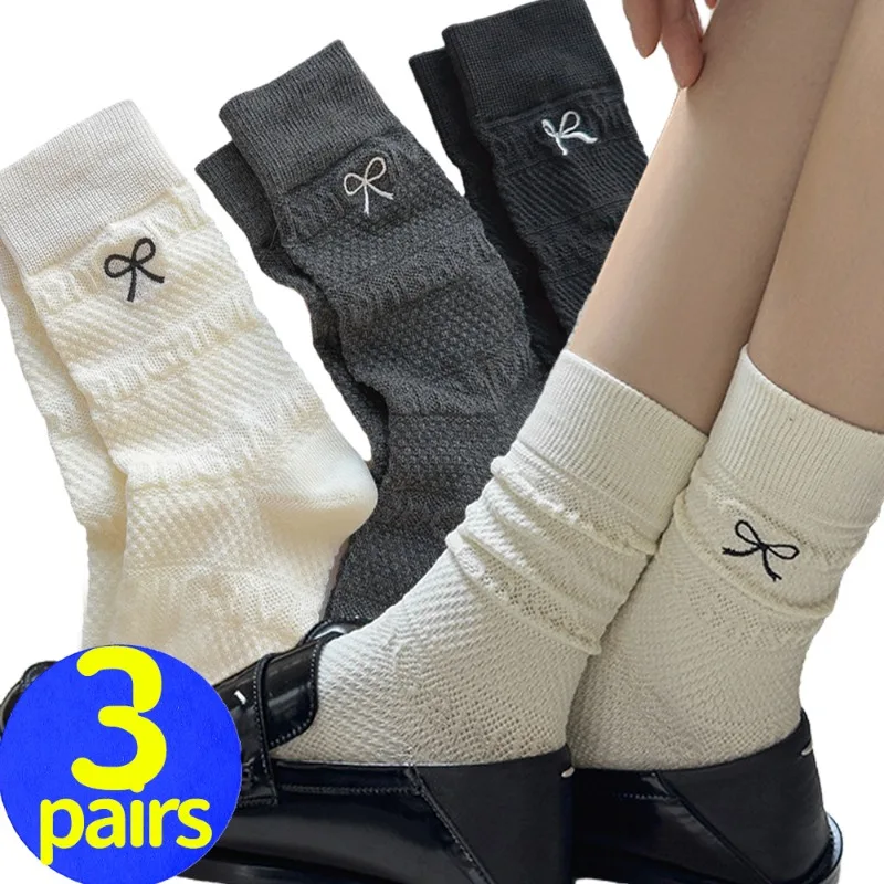 1/3 пары милых носков с бантом женские хлопковые плиссированные носки вышивкой