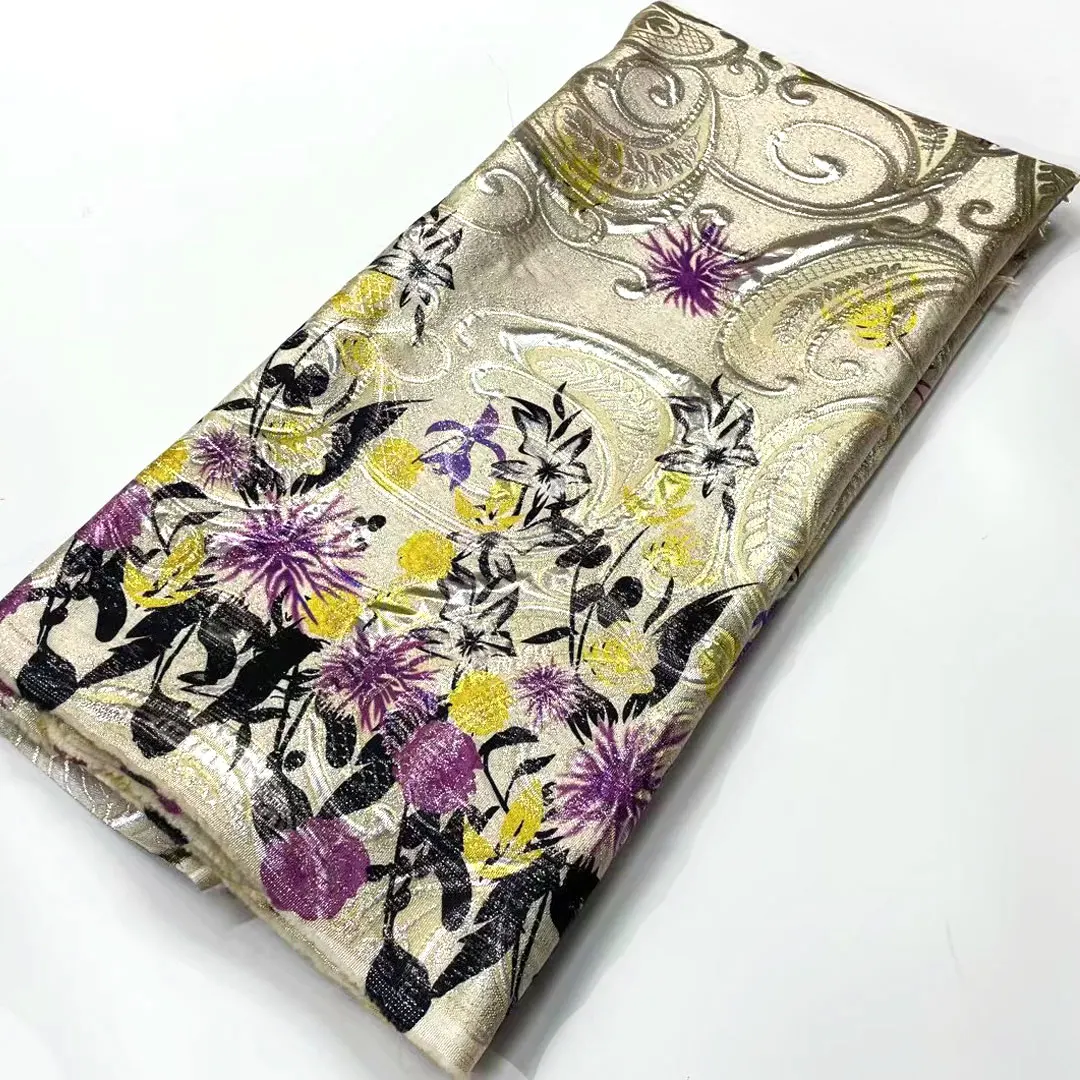 

2022 French Hot Sale Jacquard Satin Print 5 Yards Fabric African High Quality Lace Gilding Fabric For Women Birthday Dress Sew