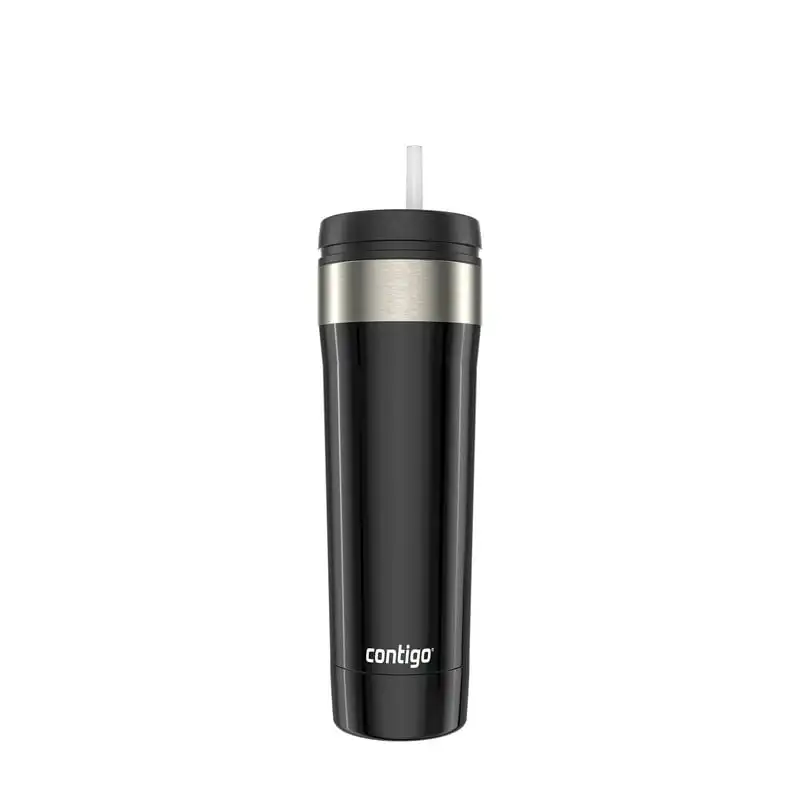 

Beautiful Black Dual-Sip 18 fl oz Stainless Steel Tumbler with Straw - Perfect for on the Go!