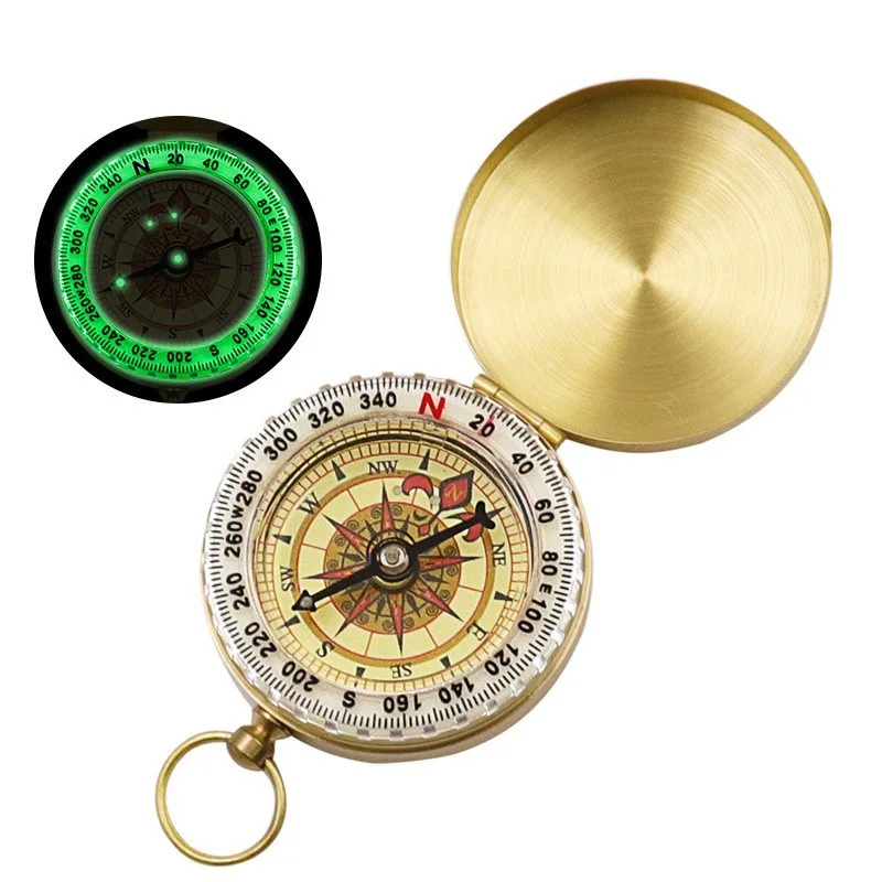 

Brass with luminous with flip compass portable outdoor travel metal classic fashion pocket watch model waterproof