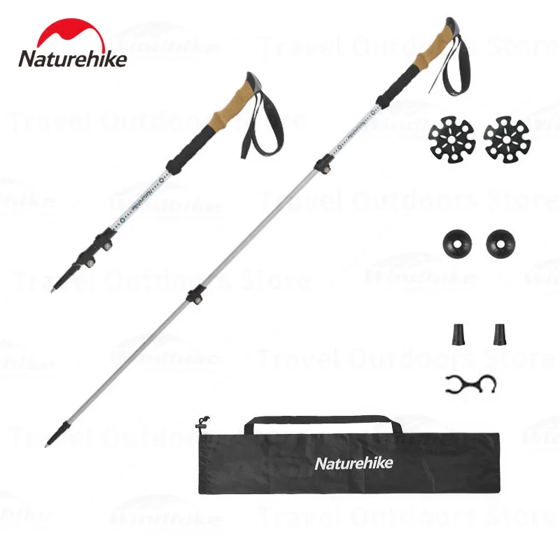 

Naturehike Ultralight 260g Walking Hiking Stick 3-Section Fold Trekking Pole 61.5-135cm Aluminum Alloy Cork Handle With Baffle