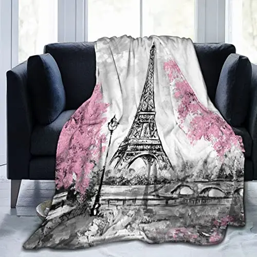 

Paris Eiffel Tower Throw Blanket Soft Warm All Season Decorative Fleece Blankets for Bed Chair Car Sofa Couch Bedroom King size