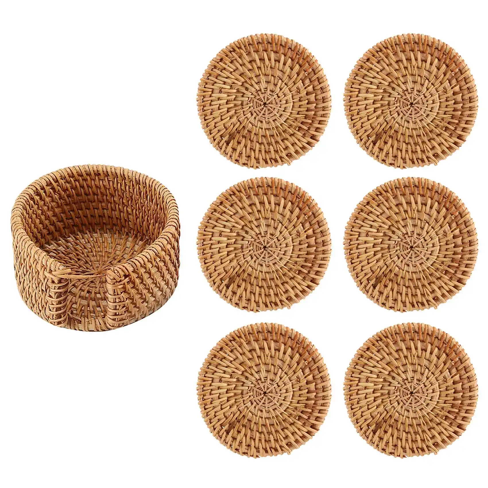 

6Pcs/Lot Drink Coasters Set for Tea Accessories Round Tableware Placemat Dish Mat Rattan Weave Cup Mat Pad 8cm