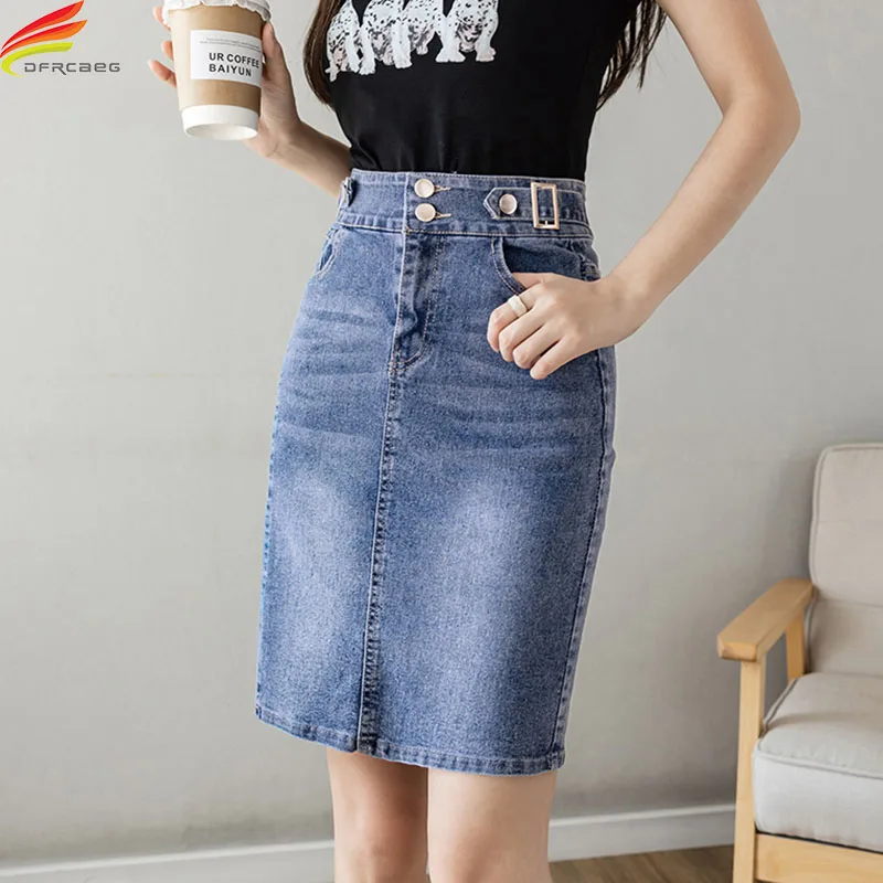 

DFRCAEG 2022 Summer Skirt For Women High Waist Plus Size Slit Black Or Blue Jeans Skirts Korean Fashion Slim Jupe Femme Hot Sale