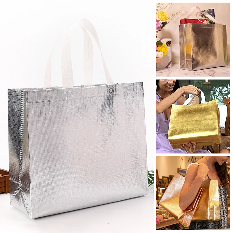 

1PC Present Package Non Woven Laser Gift Bag Shopping Bag lamination Fabric Bag Clothing For Birthday Business Bag Guest
