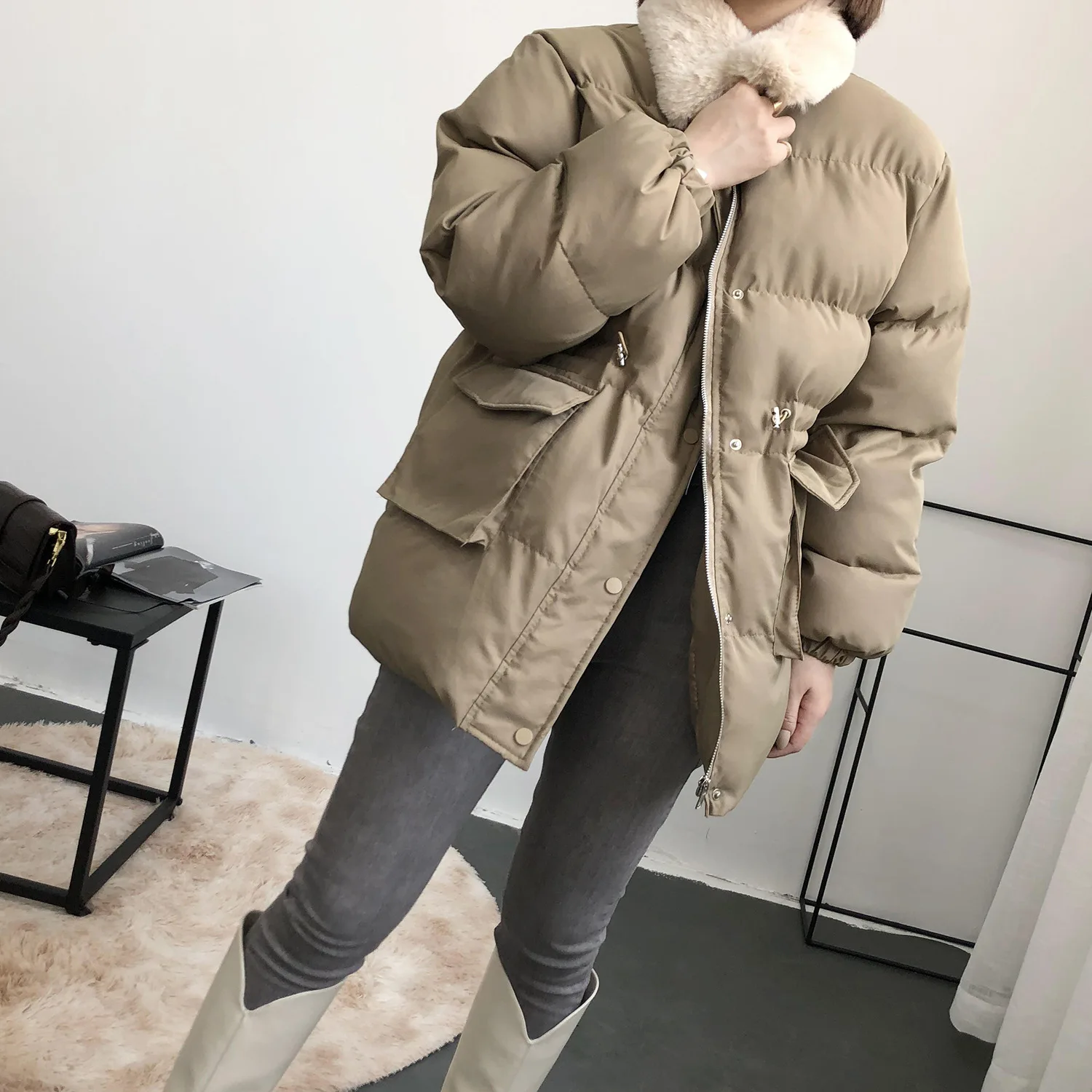 COZOK 2022 Winter  Korean  Fashion Women Parkas Warm Straight Long Loose Ladies Coats Elegant Pockets Cotton Jackets Woman enlarge