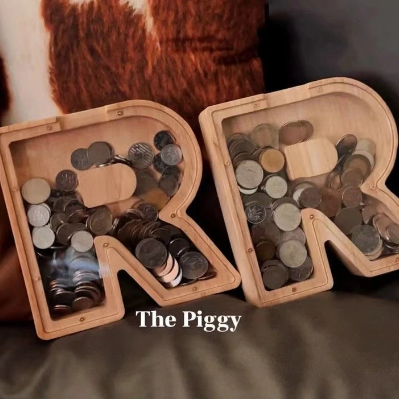 

Alphabet Piggy Bank Coin Money Saving Box Safe Money Box Wooden Jar Coins Storage for Kids Children Gifts Home Decor Accessories