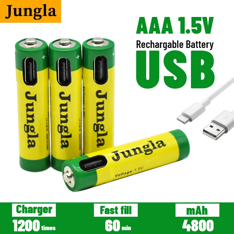 

100% reale Kapazität 1,5 V AAA 4800mAh USB Aufladbare Li-Ion Batterie für Fernbedienung Drahtlose Maus + Lade Linie