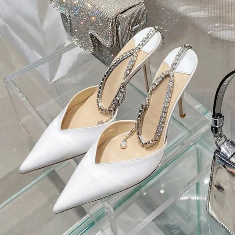 

style Star Luxury Rhinestones Chains Women Pumps Elegant High heels Summer Ankle Strap Party shoes Fashion Wedding Prom Shoes