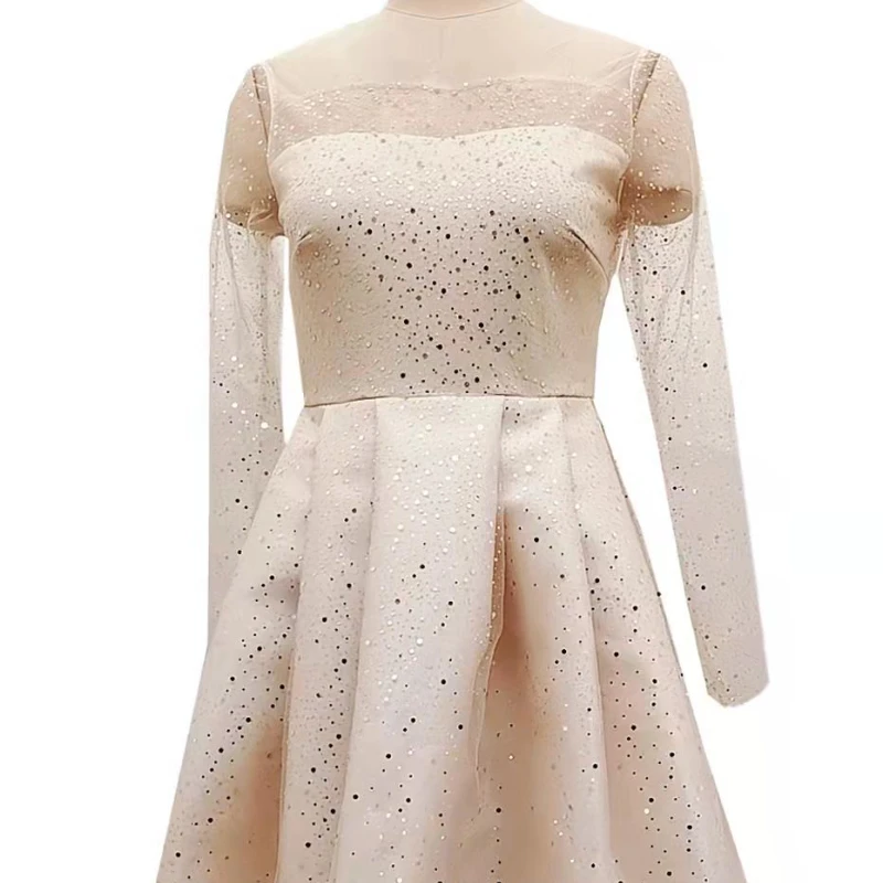 Elegant  For Women Evening Dresses Prom Formal Designer Clothing  Round Neck Long Sleeve Slim Dress Sequined Long Princess Skirt