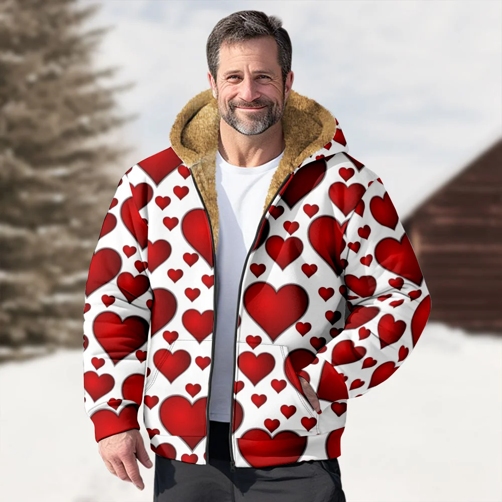 Мужские зимние куртки пальто креативный красный принт в виде сердца с милым