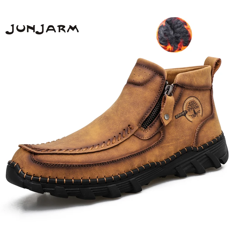 

Мужские ботинки JUNJARM, с плюшевой подкладкой, теплые, зимние, размер 48