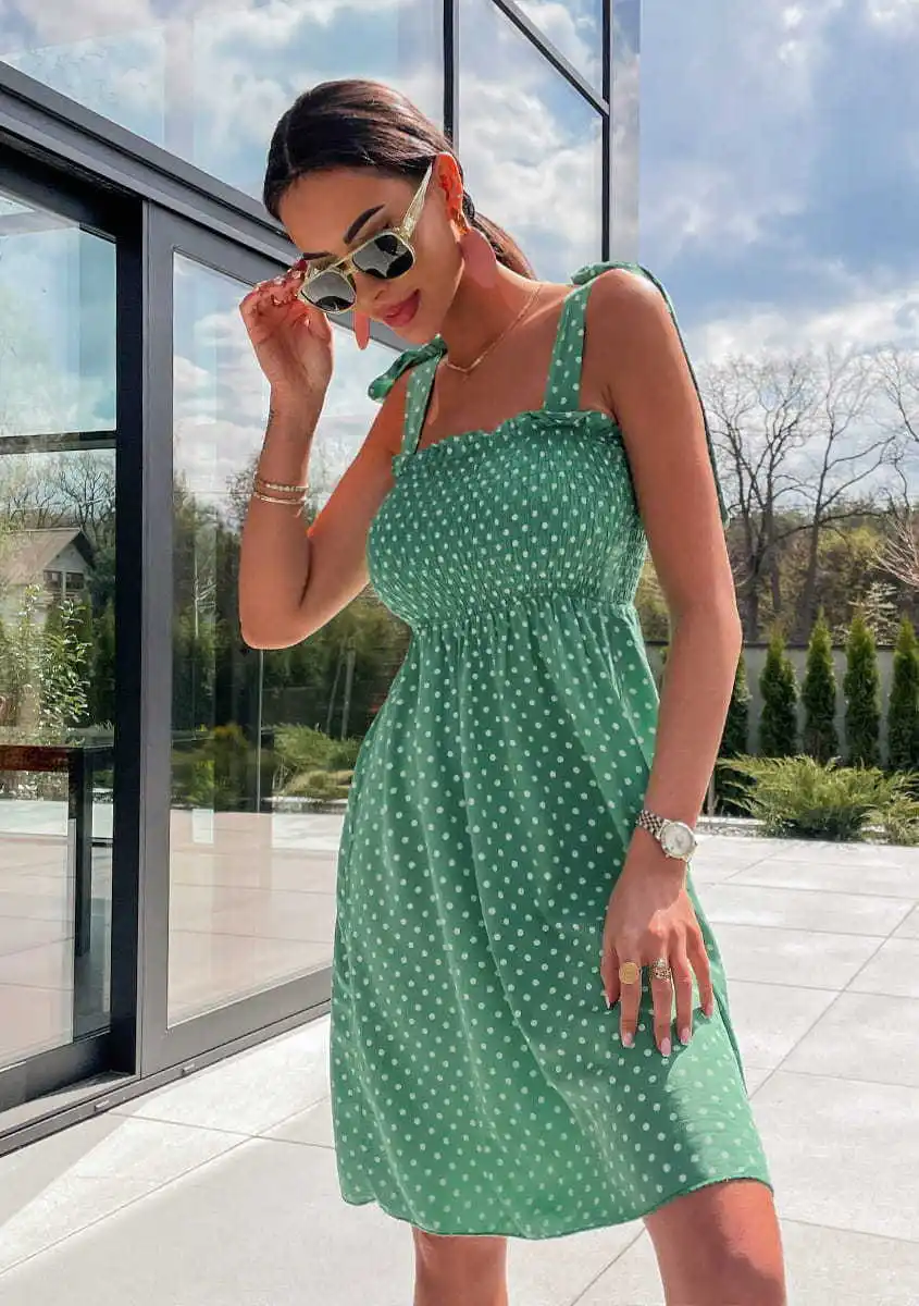 

Bohemian Dress Summer Women Dress 2022 Sling Polka Dot Vintage Printed Mid Dress Beach Vacation Casual Elegantes Mujer Vestidos