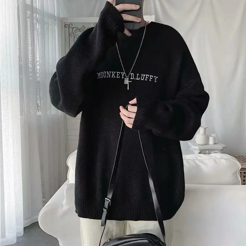 Новый цельный свободный шерстяной свитер для уличных пар пуловер с круглым