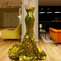 Sparkly Gold Fabric Celebrity Dresses 2 Designs Arabic Long Women Evening Dresses Robes Prom Night Dress 2022 Red Carpet Dress