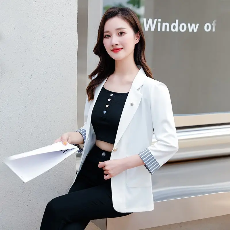 Blazer Women's New Summer Fashion Temperament Casual Blazer Coat Korean Version 3/4 Sleeve Sunscreen Blazer Versatile Outwear