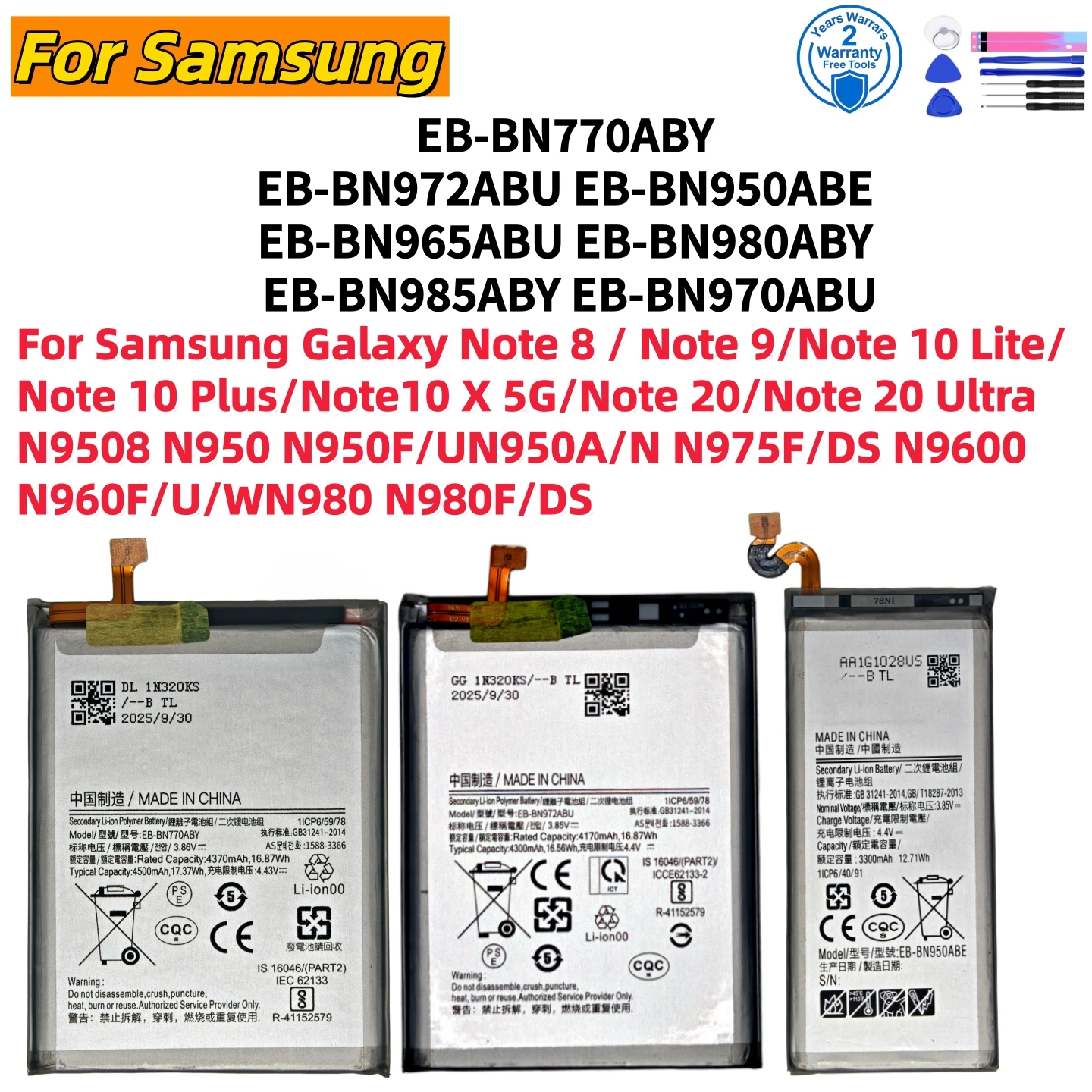 Фото 100% новая батарея EB-BN770ABY для Samsung Galaxy Note 10 Lite Plus 8 9 20 Ultra 10X 5G N975F N950 N960F N980F, быстрая доставка + инструменты №1