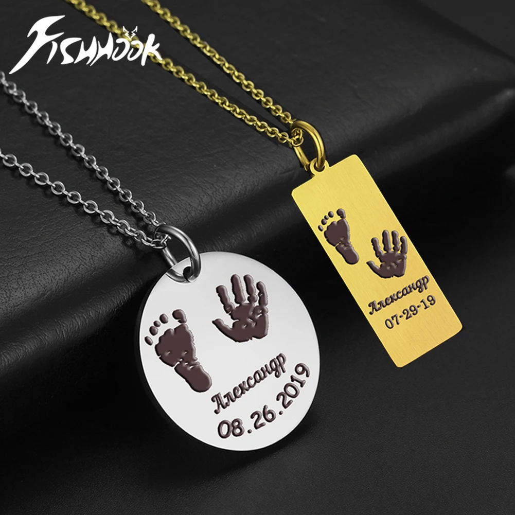 

Fishhook Personalized Custom Baby Foot Necklace Date Name Child Kid New Born Chain Gift For Mother Women Stainless Steel Jewelry