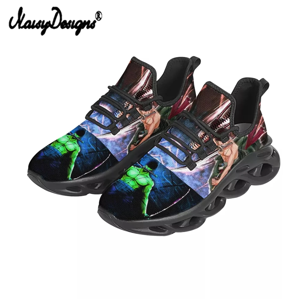 Noisydesigns-Zapatillas deportivas de malla para hombre, zapatos masculinos con estampado de Anime Roronoa Zoro, informales, de lujo, planos