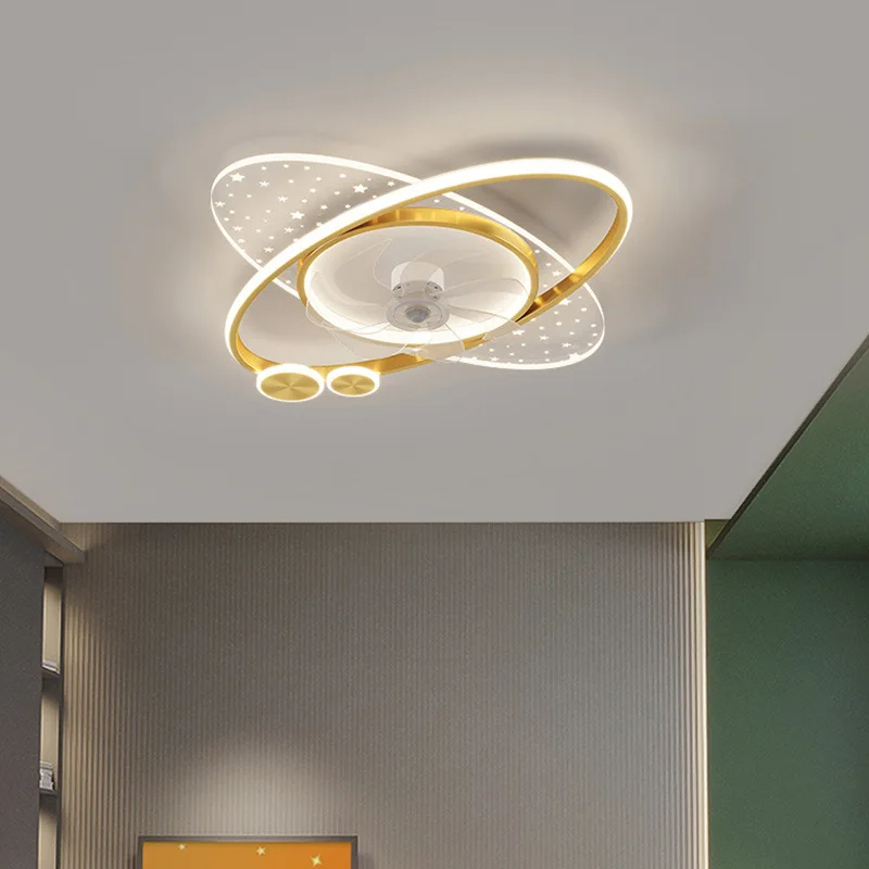 

Gold black fan light, bedroom ceiling light with fan, remote control dimmable fan ceiling lamps, forward and reverse