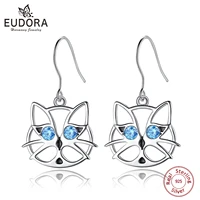 eudora 925 sterling silver animal cat earrings for women handmade designer cat drop earrings fine jewelry valentines day gift