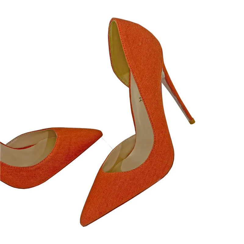 

Туфли-лодочки женские на тонком высоком каблуке 12 см, заостренный носок, без застежки, однотонные, искусственная кожа, цвет оранжевый, разме...