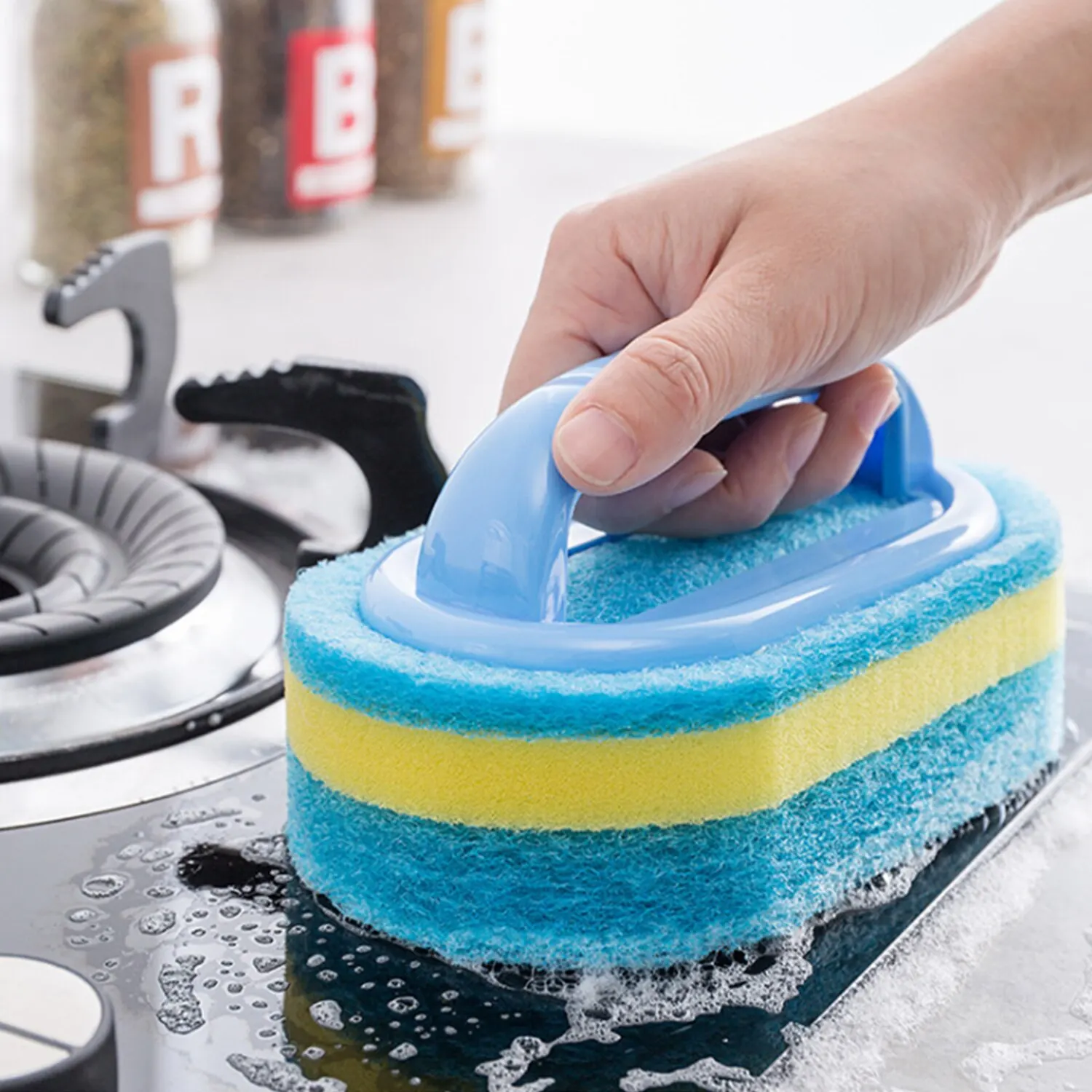 

1pc Handheld Bathtub Scrubber Bathtub Sponge Brush Kitchen Cleaning Brush Blue Soft Magic Sponge Scrub Cleaning Brush