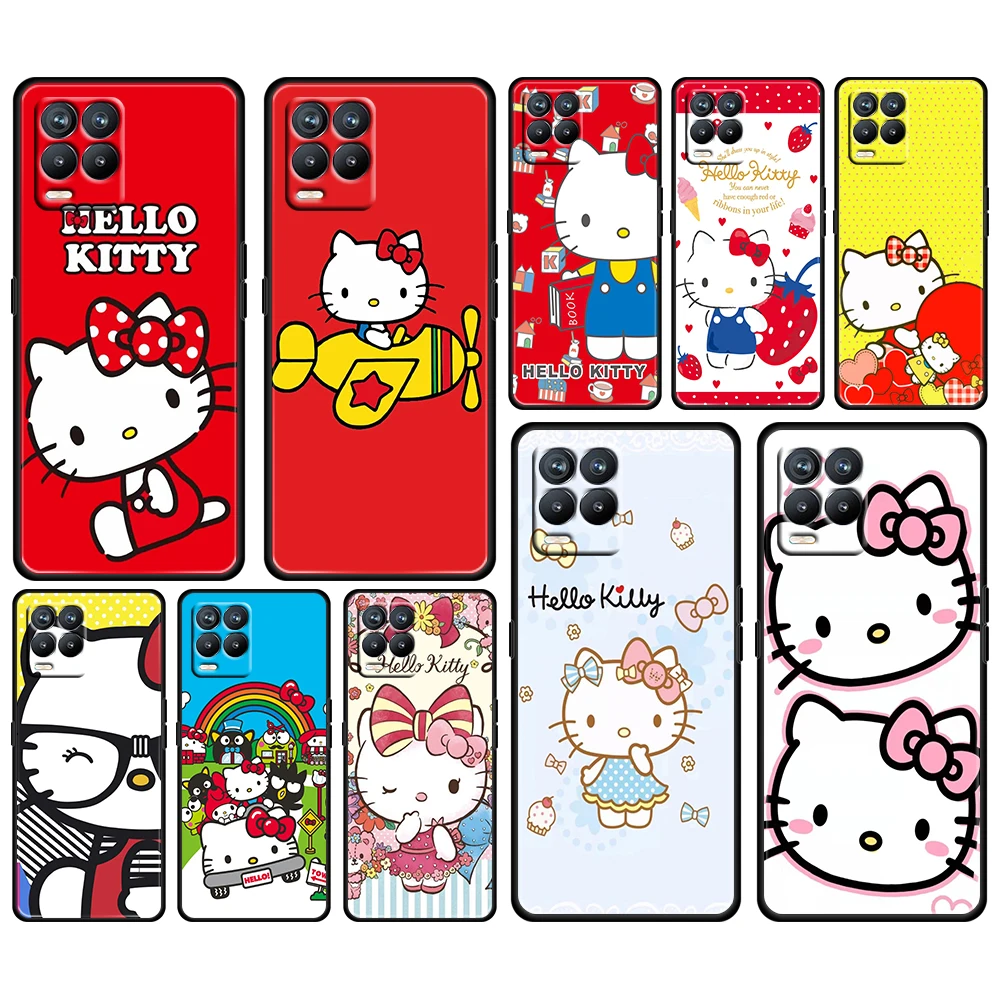 

Cartoon Girl Hello Kitty Black Phone Case For OPPO Find X5 X3 F21 Neo Lite A96 A57 A74 A76 A72 A55 A54S A53 A53S Soft Cover Capa