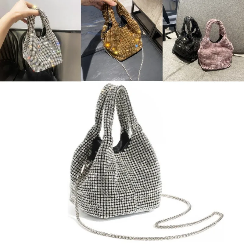 

Женская вечерняя сумка-хобо с ручкой, роскошная дизайнерская сумка-клатч с блестящими кристаллами, сумка-ведро