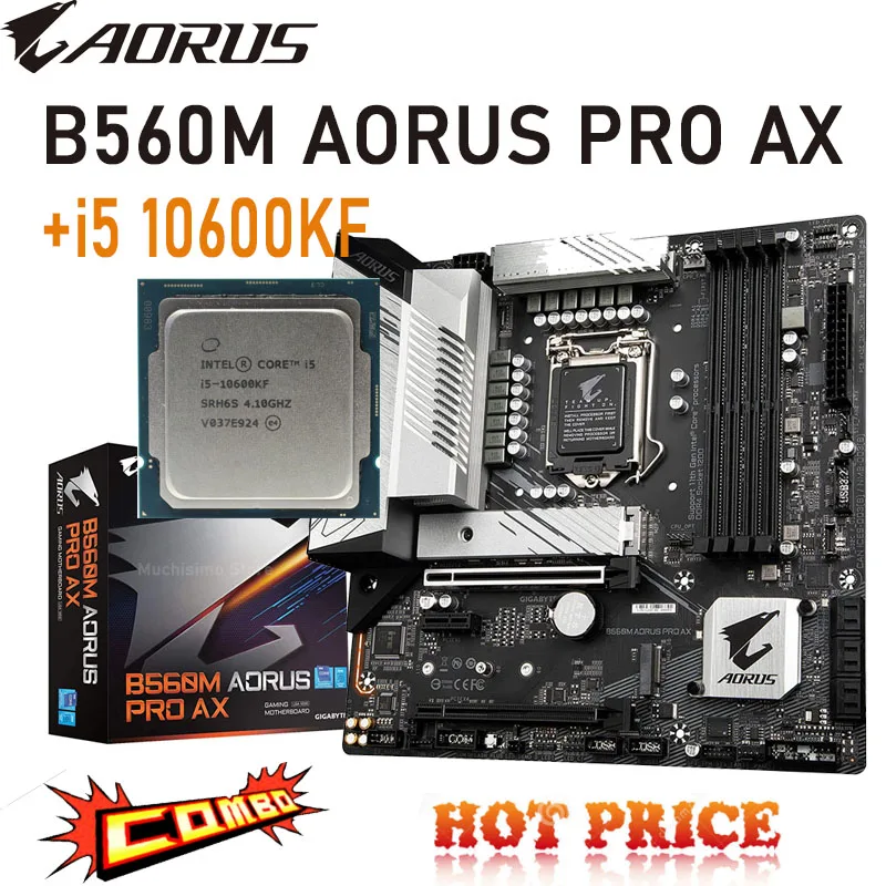 

LGA 1200 Gigabyte B560M AORUS PRO AX + Intel i5 10600KF CPU Support 11th/10th Gen Motherboard DDR4 128G Intel B560 Mainboard New