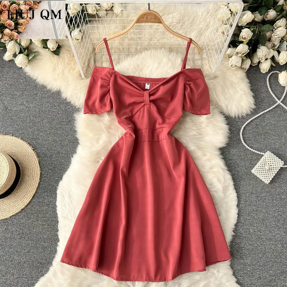 

Slim Bow Sexy Summer Off Shoulder Midi Dress Spaghetti Strap Vestido De Festa Casual Party Dress Women A-line Beach Dresses