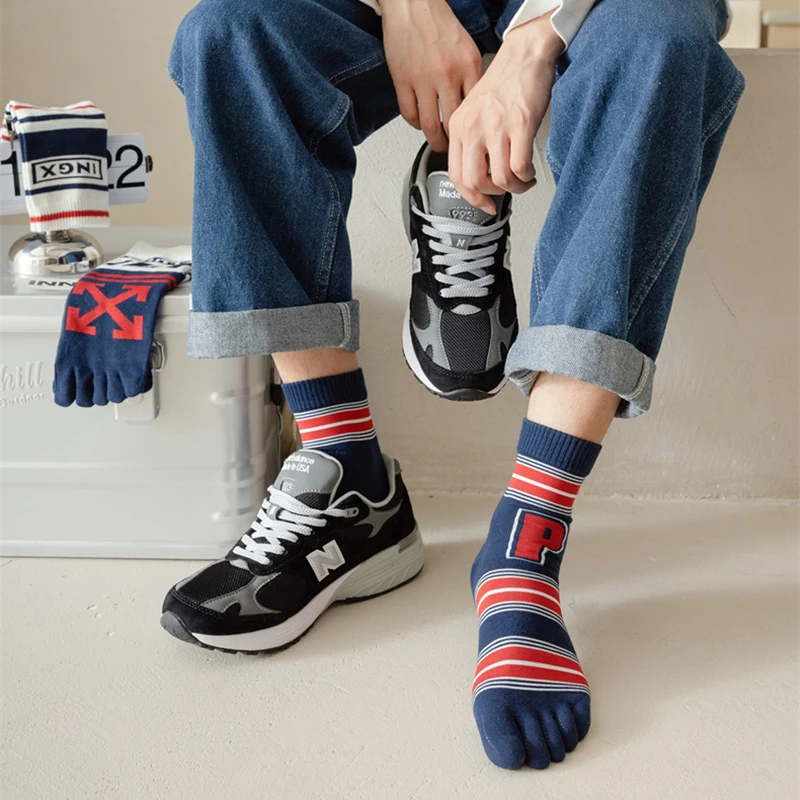 5 Pairs Man Short Five Finger Socks Pure Cotton Solid Business Striped Standard Breathable Socks With Separate Toes Hot Sell