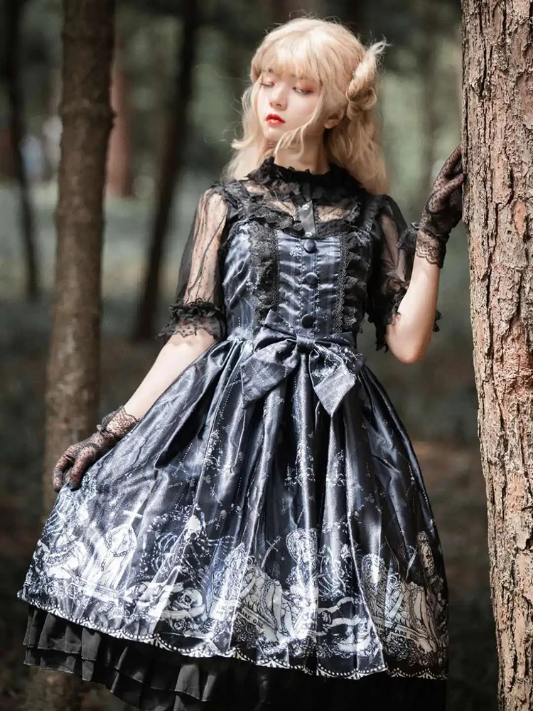 RORORIRI Saint Gravestone Lolita JSK женское декор на пуговицах с бантом пышное мини-платье