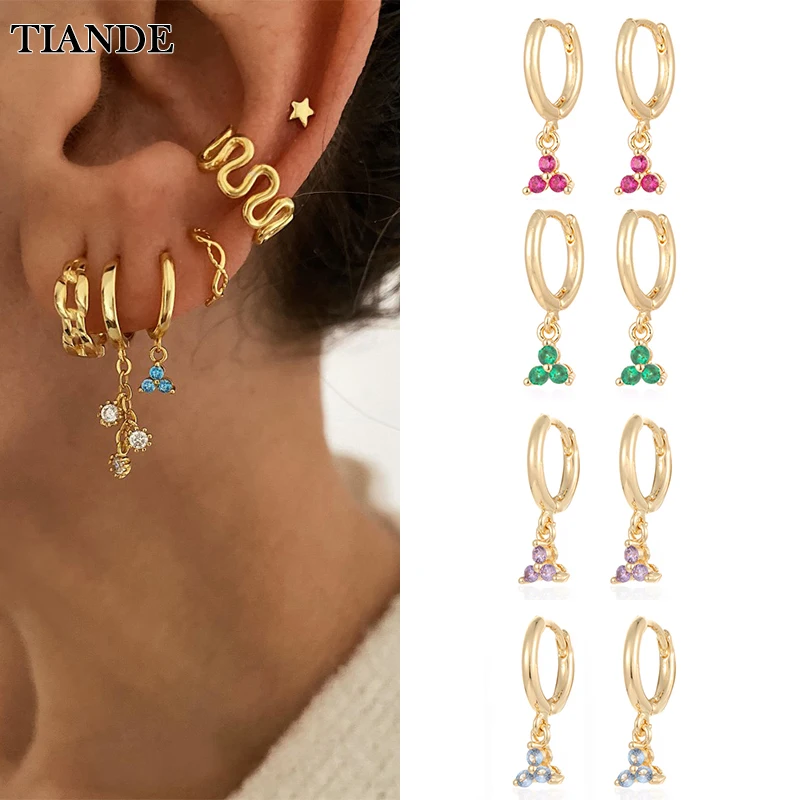 

TIANDE Silver Color Gold Plated Dangle Earrings for Women Colour CZ Zircon Piercing Hoop Drop Earrings 2022 Jewelry Wholesale