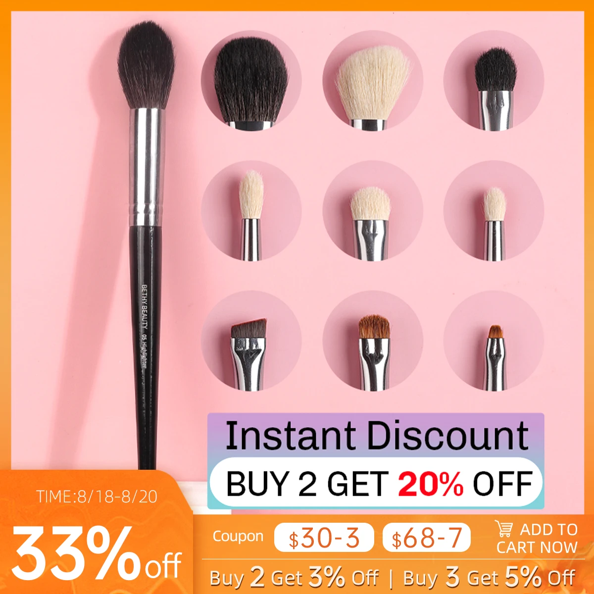 BETHY BEAUTY 1 PC Goat Hair Blender Highlighter Blush Buffer Face Shape Shader Soft Crease Makeup Brush For Face