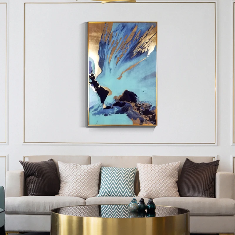 

Декор для гостиной, абстрактная Настенная картина из золотой фольги, художественная живопись