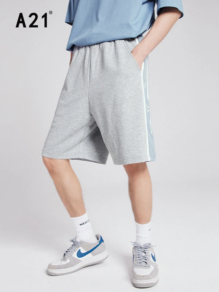 

A21 Men's Casual Baggy Sports Shorts for Summer 2022 Fashion Letter Printed Sweatshorts Male Drawstring Spliced Straight Shorts