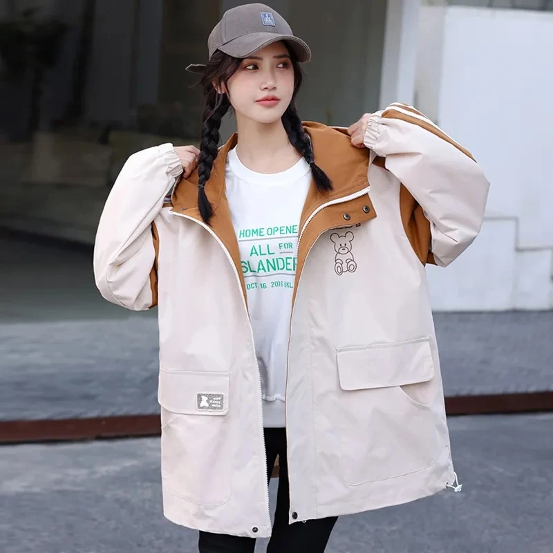 Женская хлопковая куртка на молнии Повседневная простая с длинным рукавом и