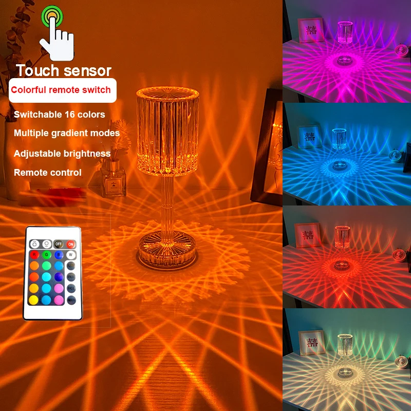 

Diamond Table Lamp Crystal Touch Control Color Changing Light Romantic Bar Atmosphere Lamp Acrylic USB Rechargeable Night Light