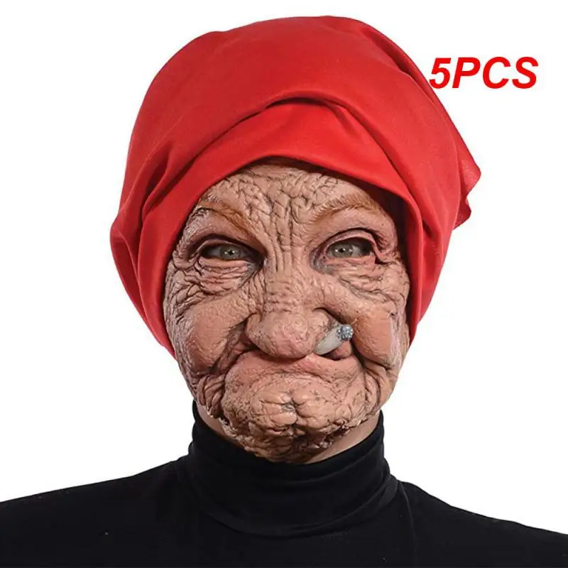 

5 шт. Дымчатая Реалистичная маска на лицо бабушки для пожилых женщин, ужасная латексная маска на Хэллоуин, страшная полная голова, жуткое лицо со складками, реквизит для косплея
