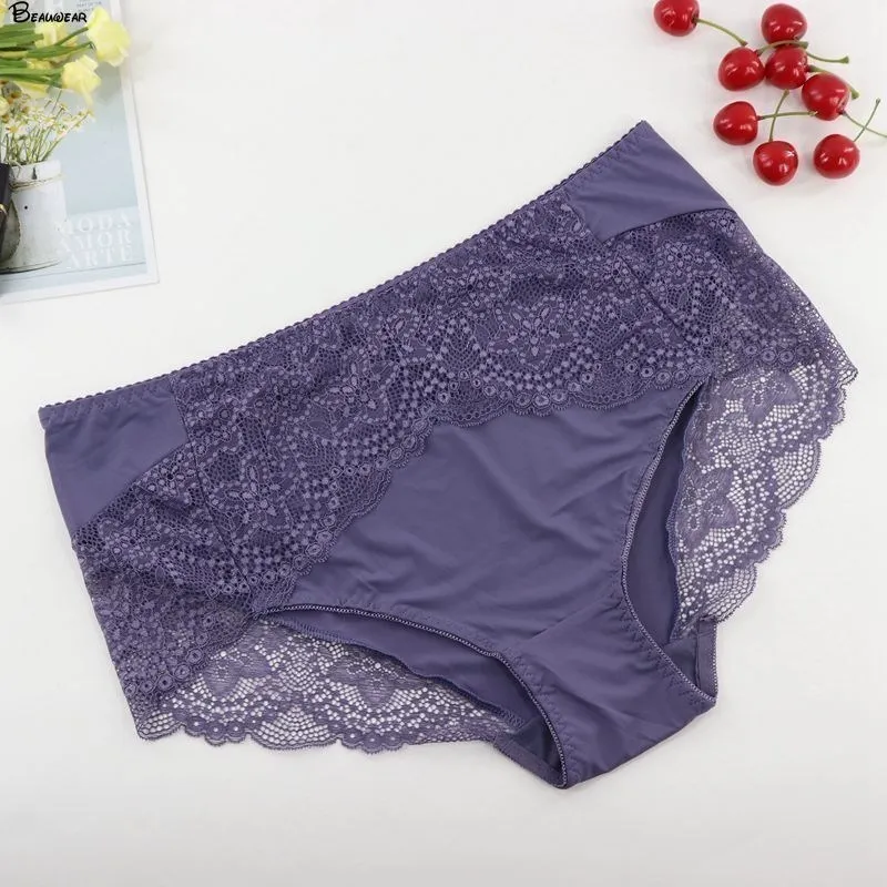 Beauwear Plus Size Women's Underpants Female Panties Comfort Intimates Lace Underwear Briefs Ice Silk Hollow Out Sexy Lingeries
