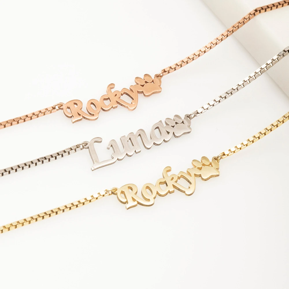 

Ожерелье с именем собачьей лапы на заказ, ожерелья-Чокеры с именной табличкой для женщин, детские ювелирные изделия, подарки на день рождения ручной работы